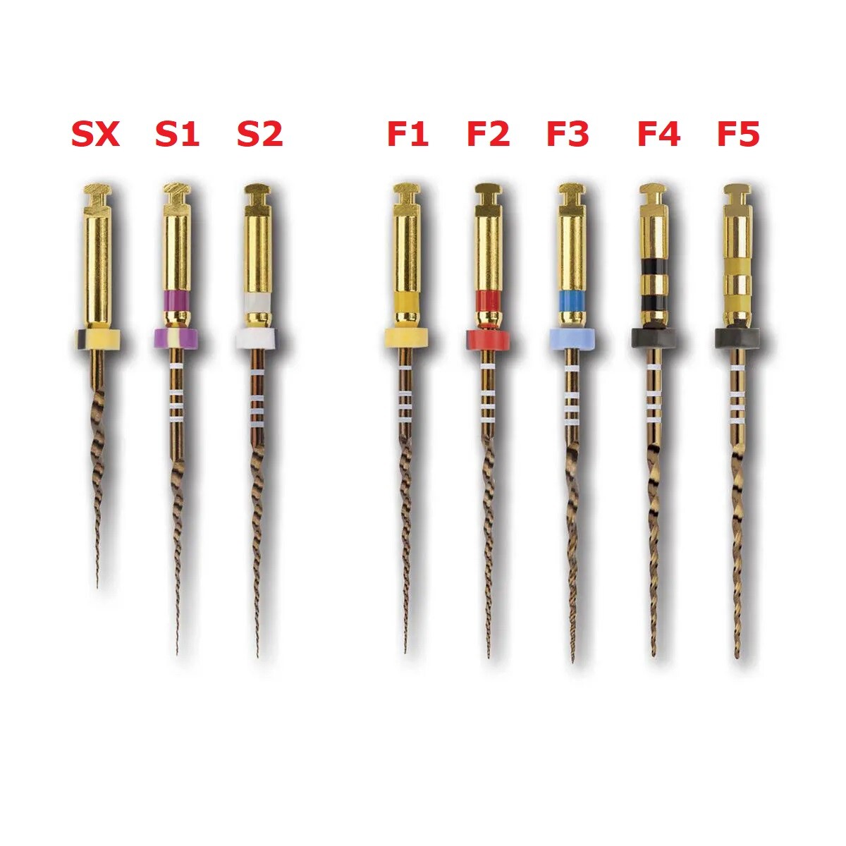 Gold Rotary Files F1,F2,F3,S1,S2,SX-F3 25mm 120 files 20-packs (6files/pk)
