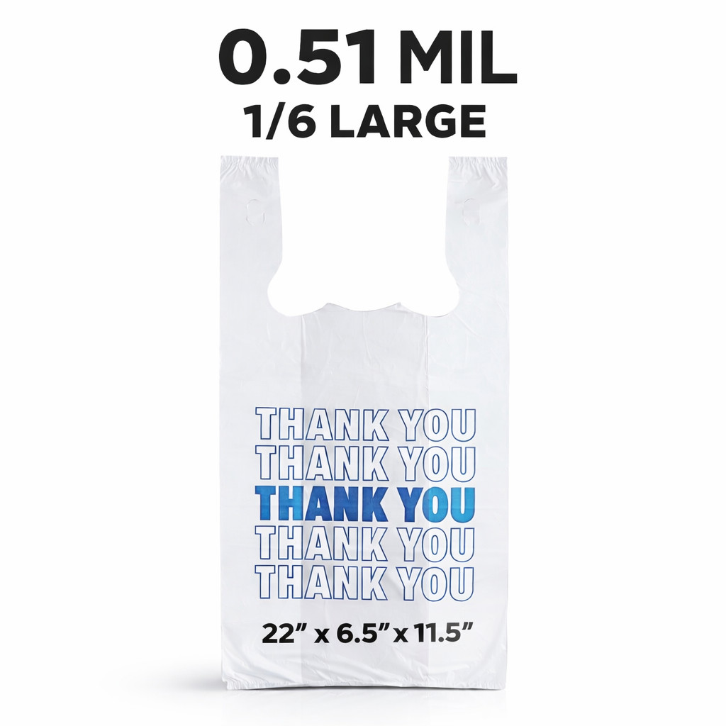 1/6 Large 0.51 Mil Thank You Bags 22×6.5×11.5 White Grocery Shopping Bulk