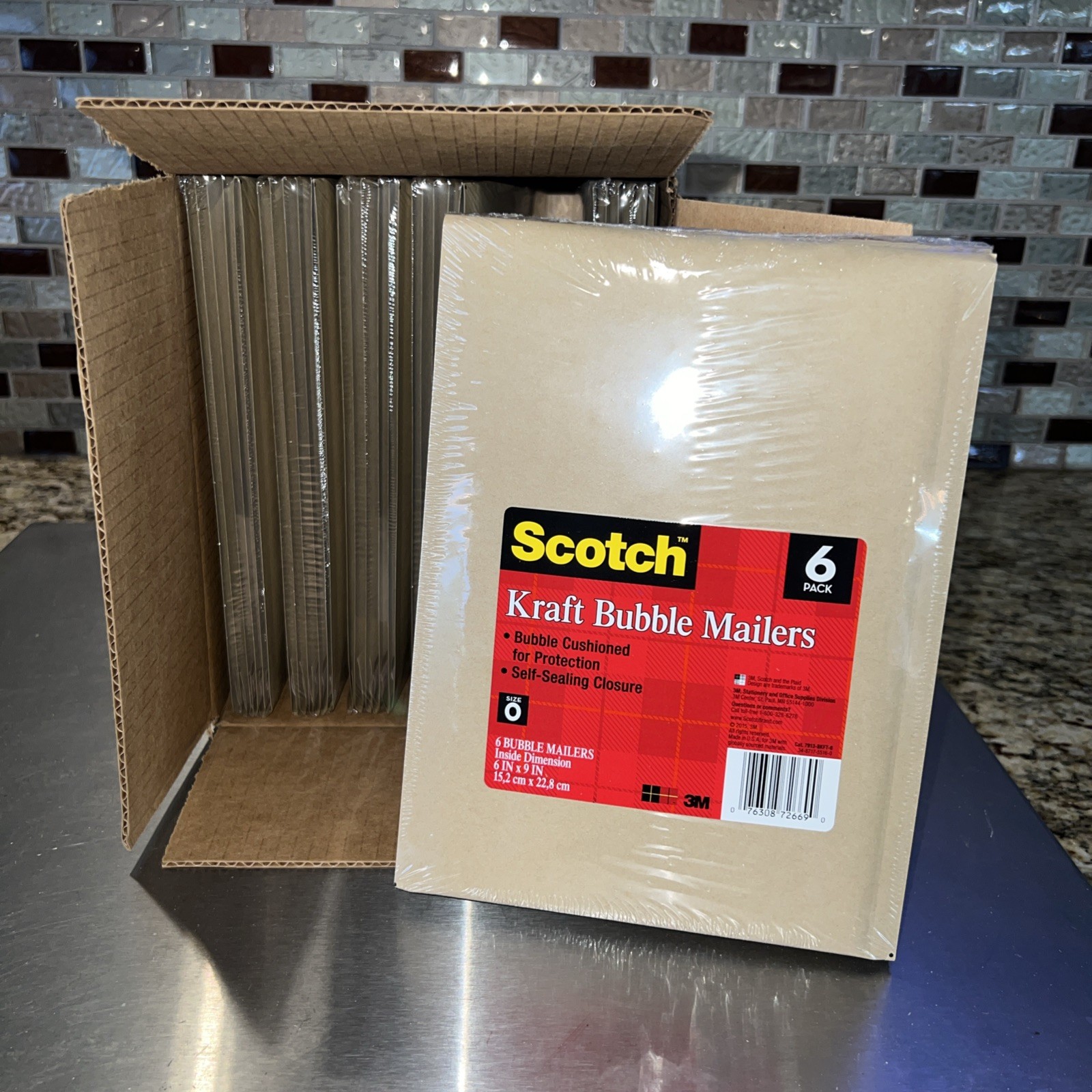 BRAND NEW SCOTCH KRAFT BUBBLE MAILERS 6 X 9 36 ENVELOPES FULL BOX 3M Size 0