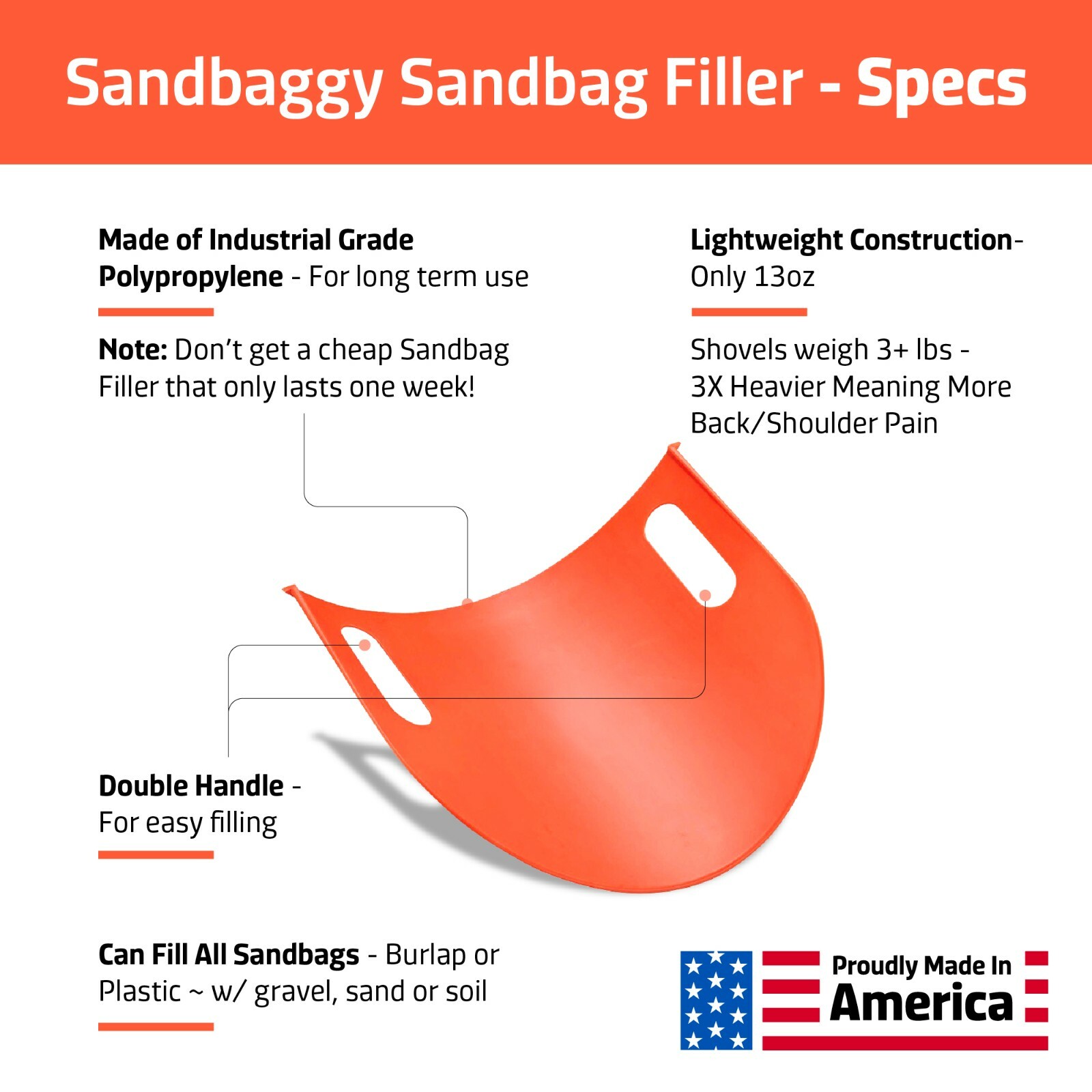 Sandbaggy Sandbag Filler – MADE IN AMERICA – One Man Filling Sandbags + 2X SPEED
