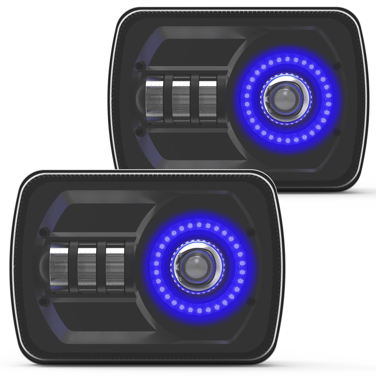 5×7 LED Headlight 7×6 H6054 Headlights with Blue Halo Amber Turn Signal Compa…
