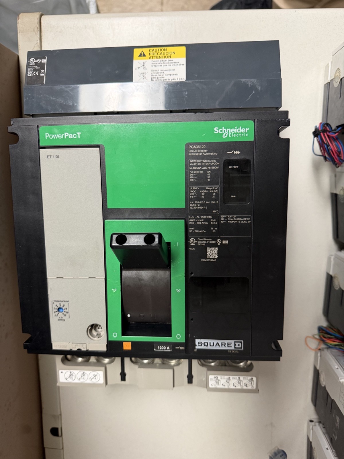 NEW SQUARE D POWERPACT PG 1200 CAT# PGA36120 1200A I-LINE CIRCUIT BREAKER