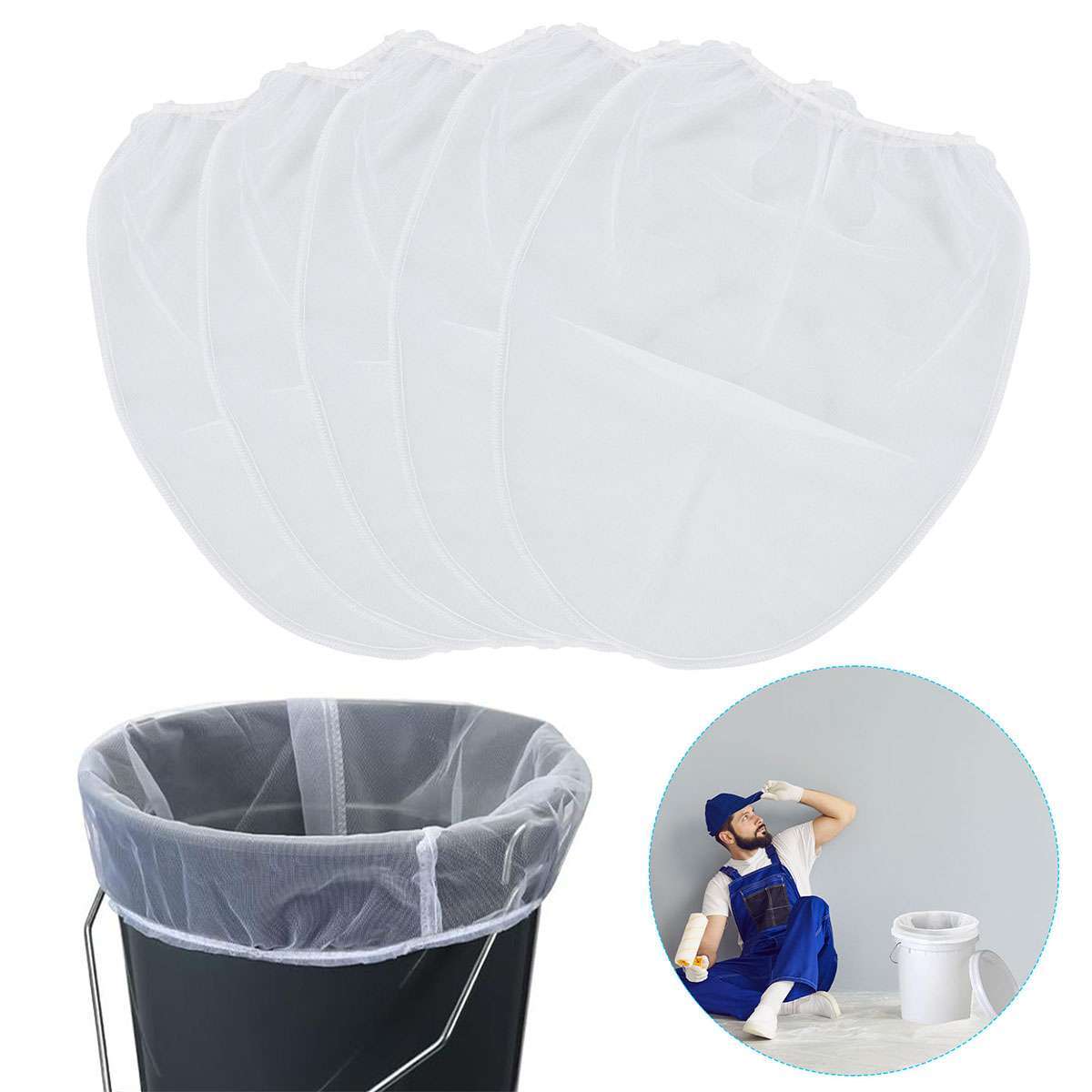 5 Pieces Paint Strainer Bags 5 Gallon White Fine Mesh Filters Elastic Opening