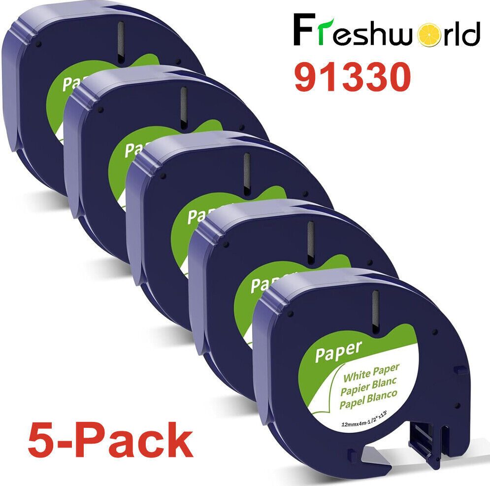 5PK DYMO LetraTag Tape Refills 91330 12mm Compatible for LT-100H White Paper