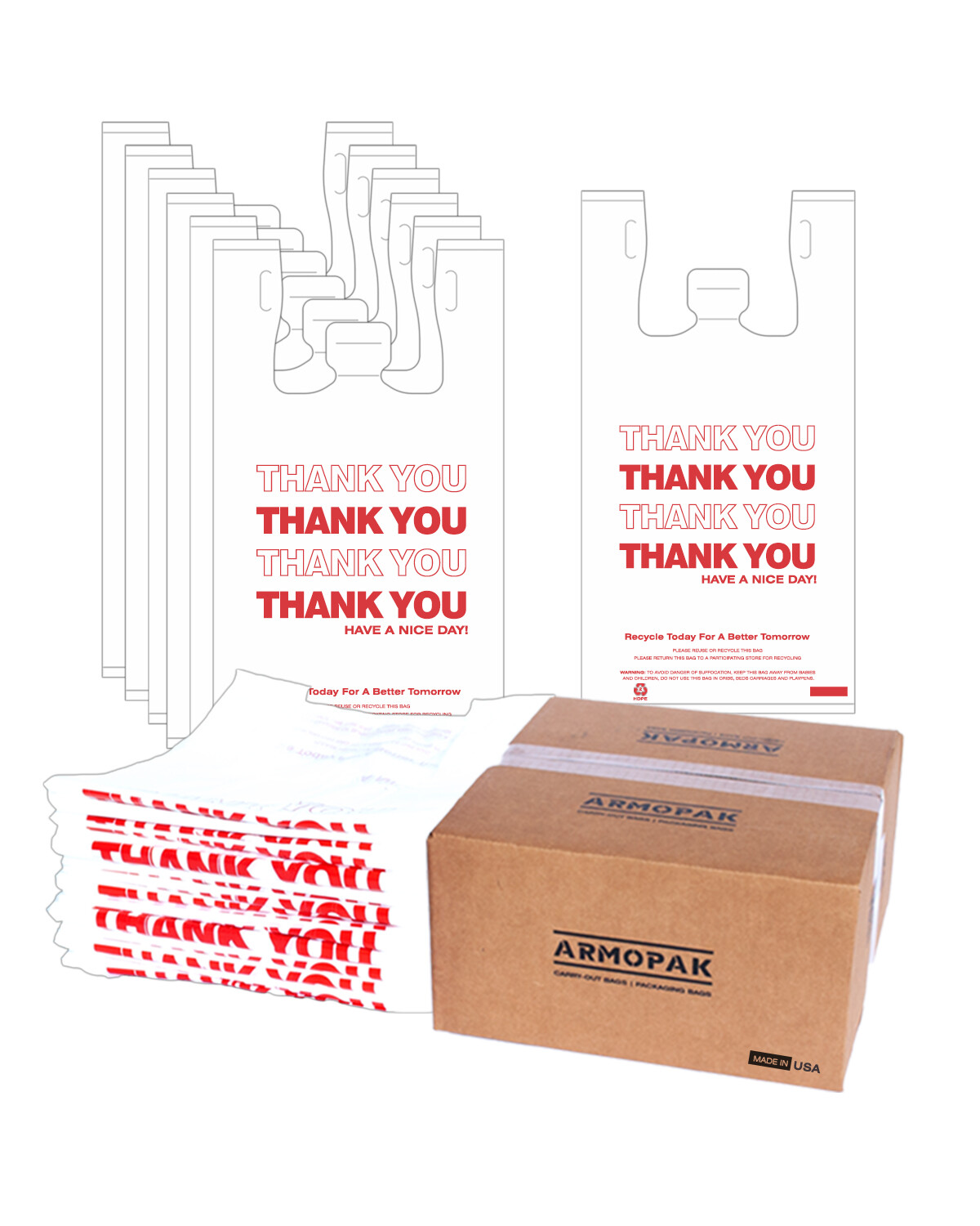 THANK YOU 12×6.5×22 T-Shirt Shopping Bags Plastic Shopping Merchandise Bag White