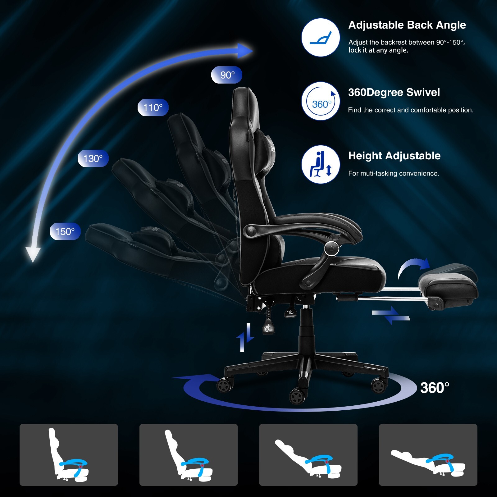 ELECWISH Criss Cross Legged Chair w/ Wheels Armless Swivel Office Desk Chair