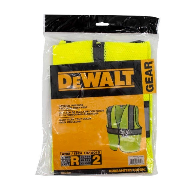 DEWALT DSV221 Contrasting Trim Class 2 Safety Vest, ANSI/ ISEA 107-2010