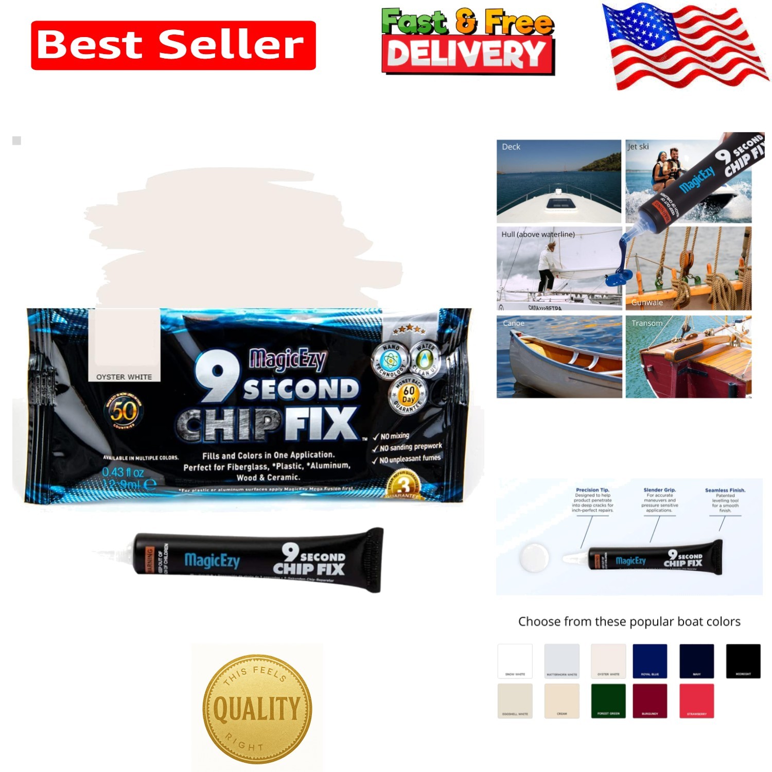 Oyster White All-in-One Marine Epoxy Putty for Effortless Fiberglass Repairs