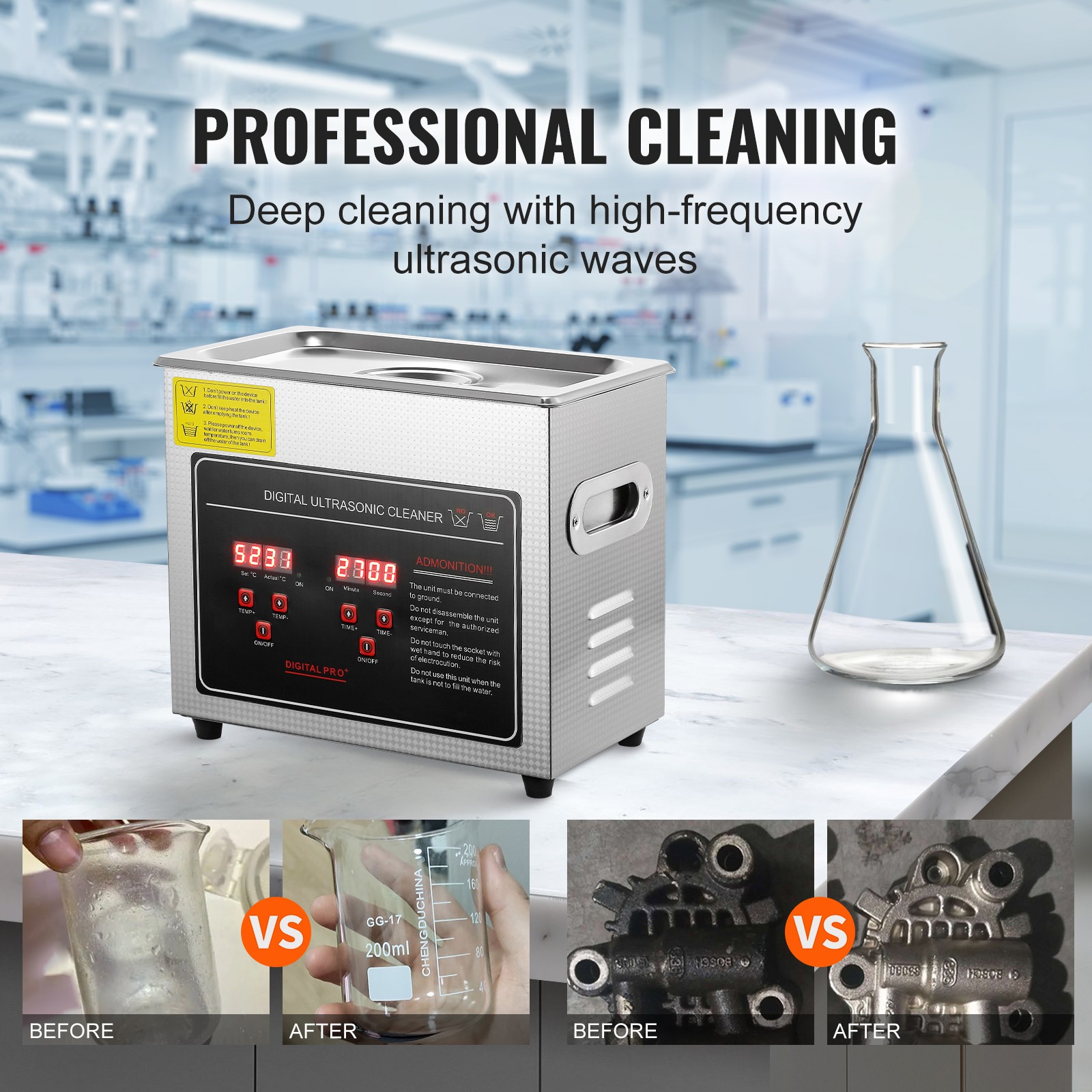 VEVOR 3L Ultrasonic Cleaner with Timer Heating Machine Digital Sonic Cleaner