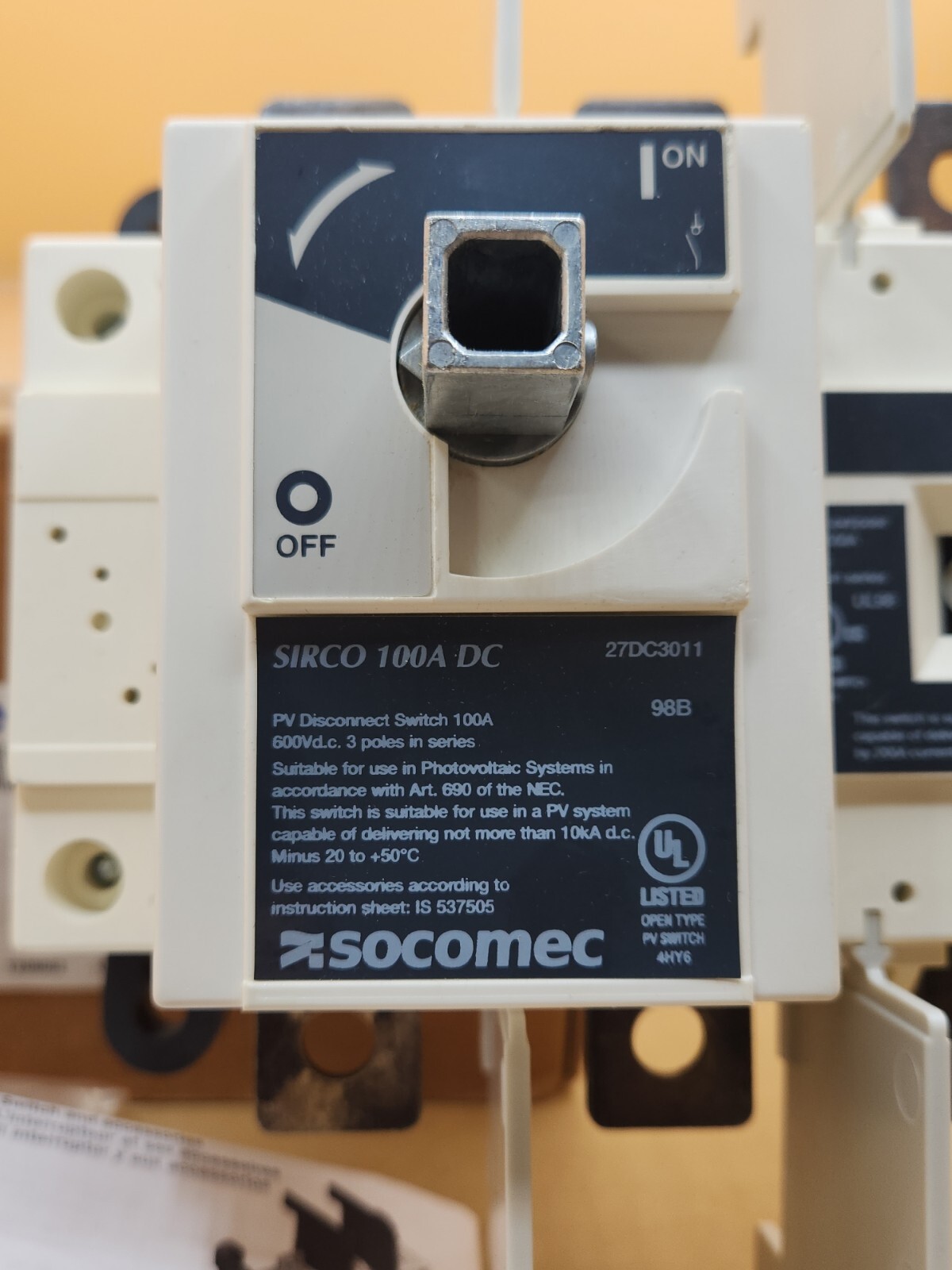 SOCOMEC 27DC3011 SIRCO DC Disconnect Load Break Switch 100A 600 V 3 Pole New