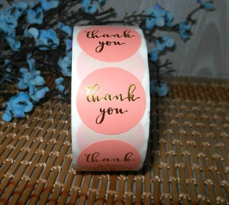 1000 ~ 1″ PINK & GOLD THANK YOU For Supporting My SMALL BUSINESS SEALS /LABELS