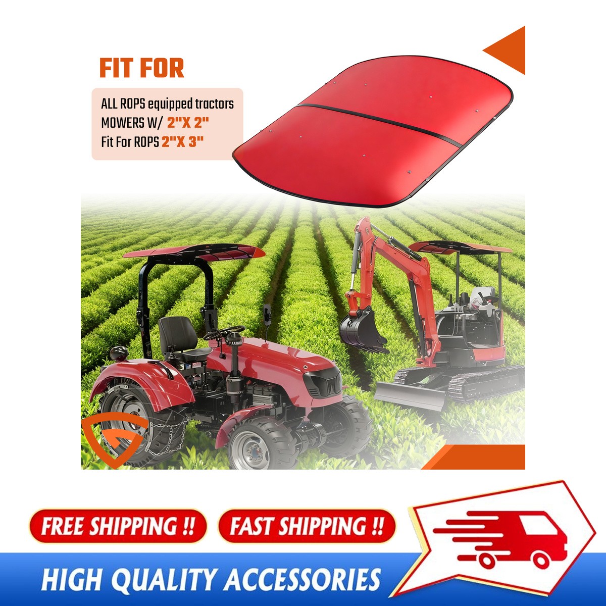 Red Tractor Canopy Tuff Top Type 48″ x 52″ For 2″x2″ & 2″x3″ ROPS Mower Roof Kit