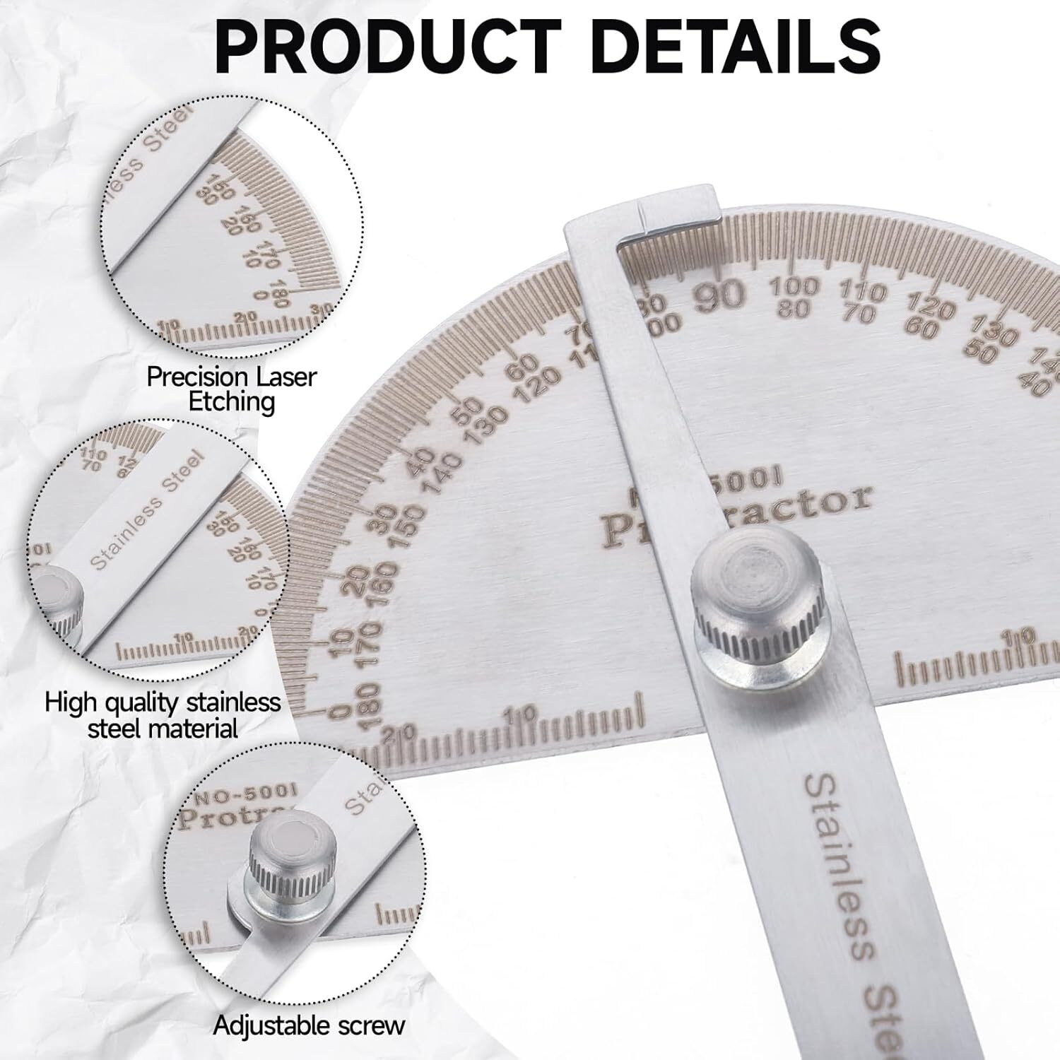 Protractor Angle Finder Arm Stainless Steel Measuring Ruler Tool 180 degree USA