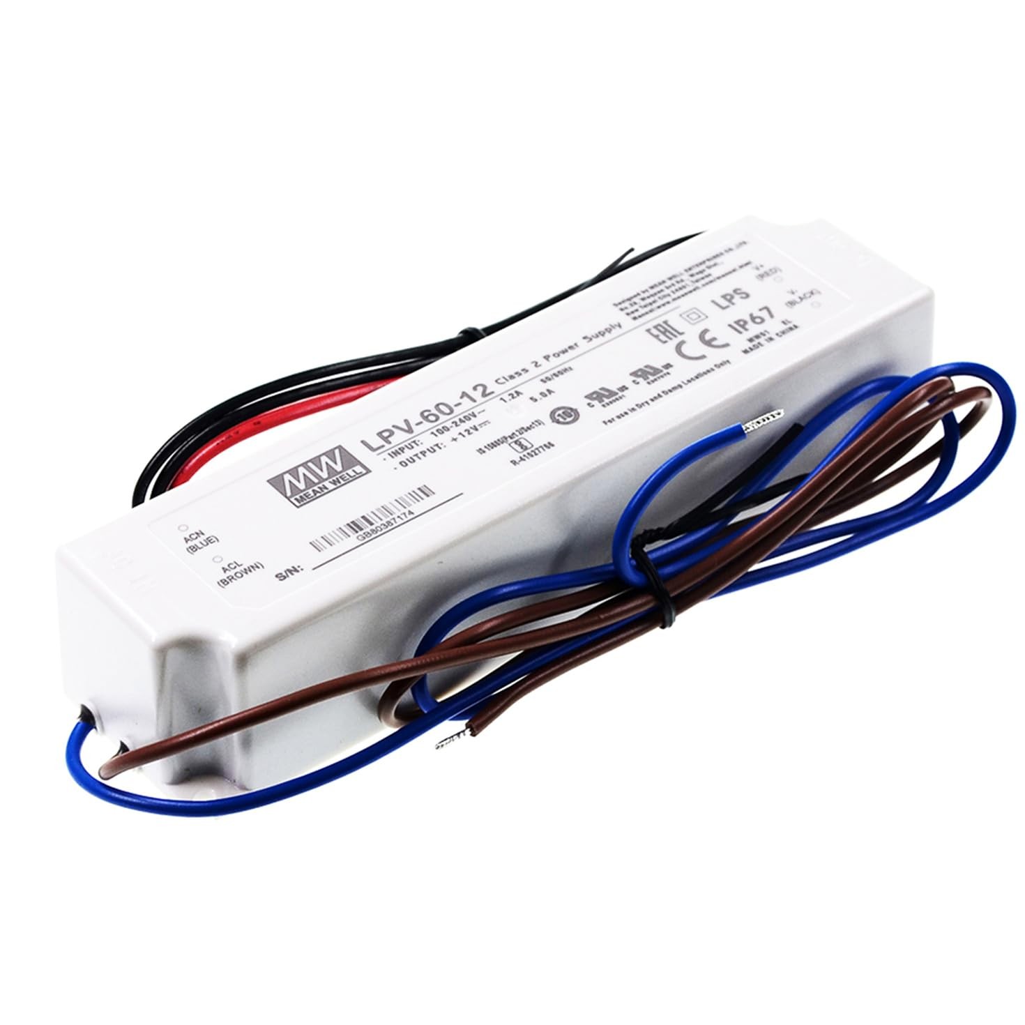 MEAN WELL 60W LPV-60-12 Sealed Panel Mount LPV Series AC-DC 12-volt 5-Amp Power