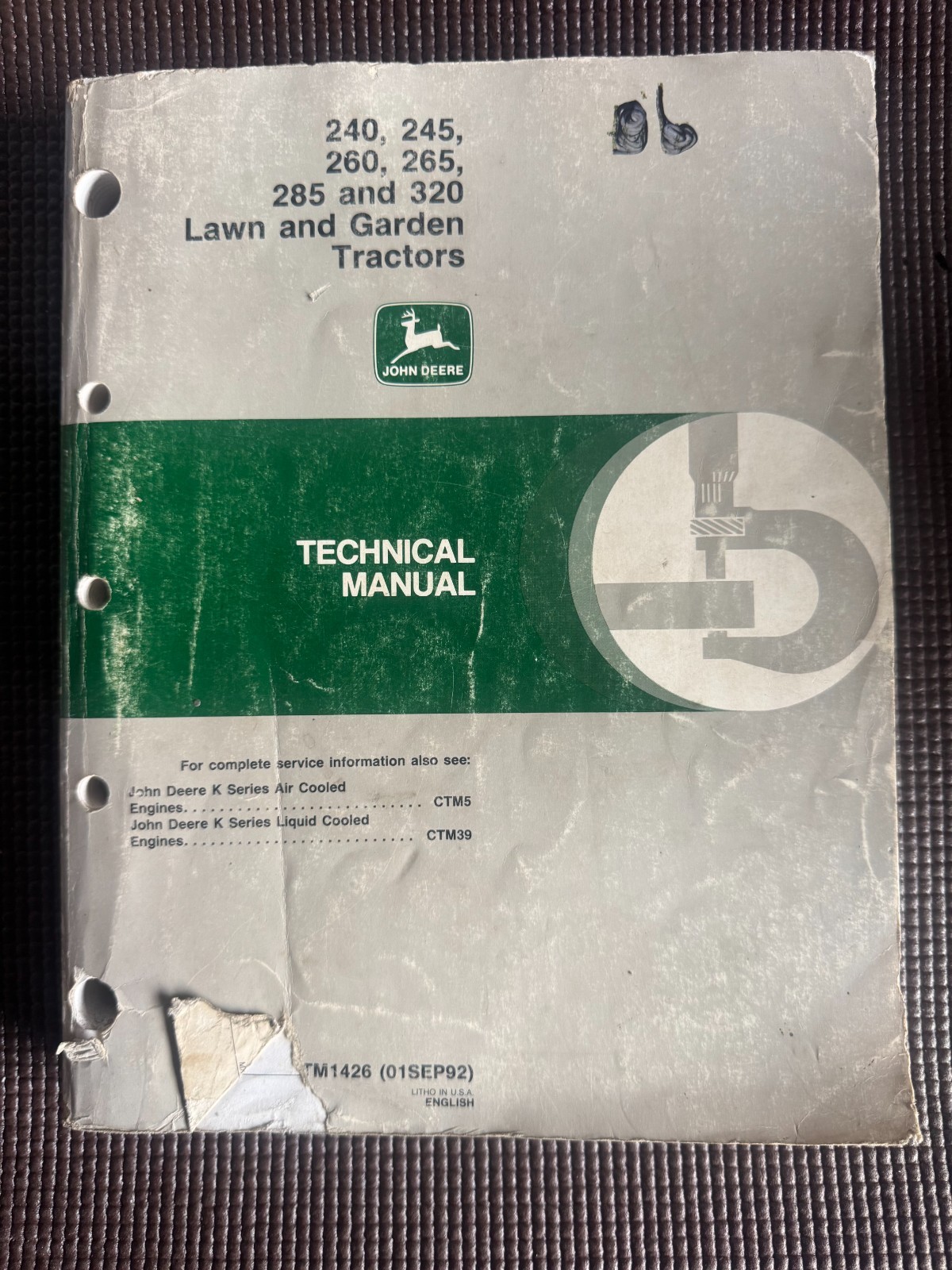John Deere 240,245,260,265,285,320 Lawn&Garden Tractors Technical Manual TM1426