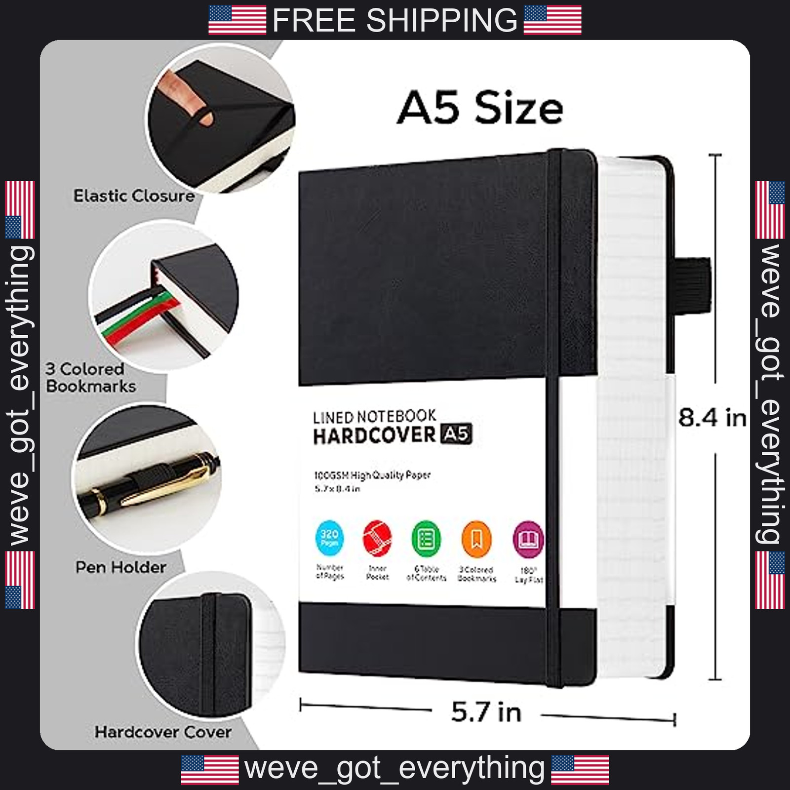 A5 Leather Hardcover Notebook with 320 Pages for Writing and Journaling