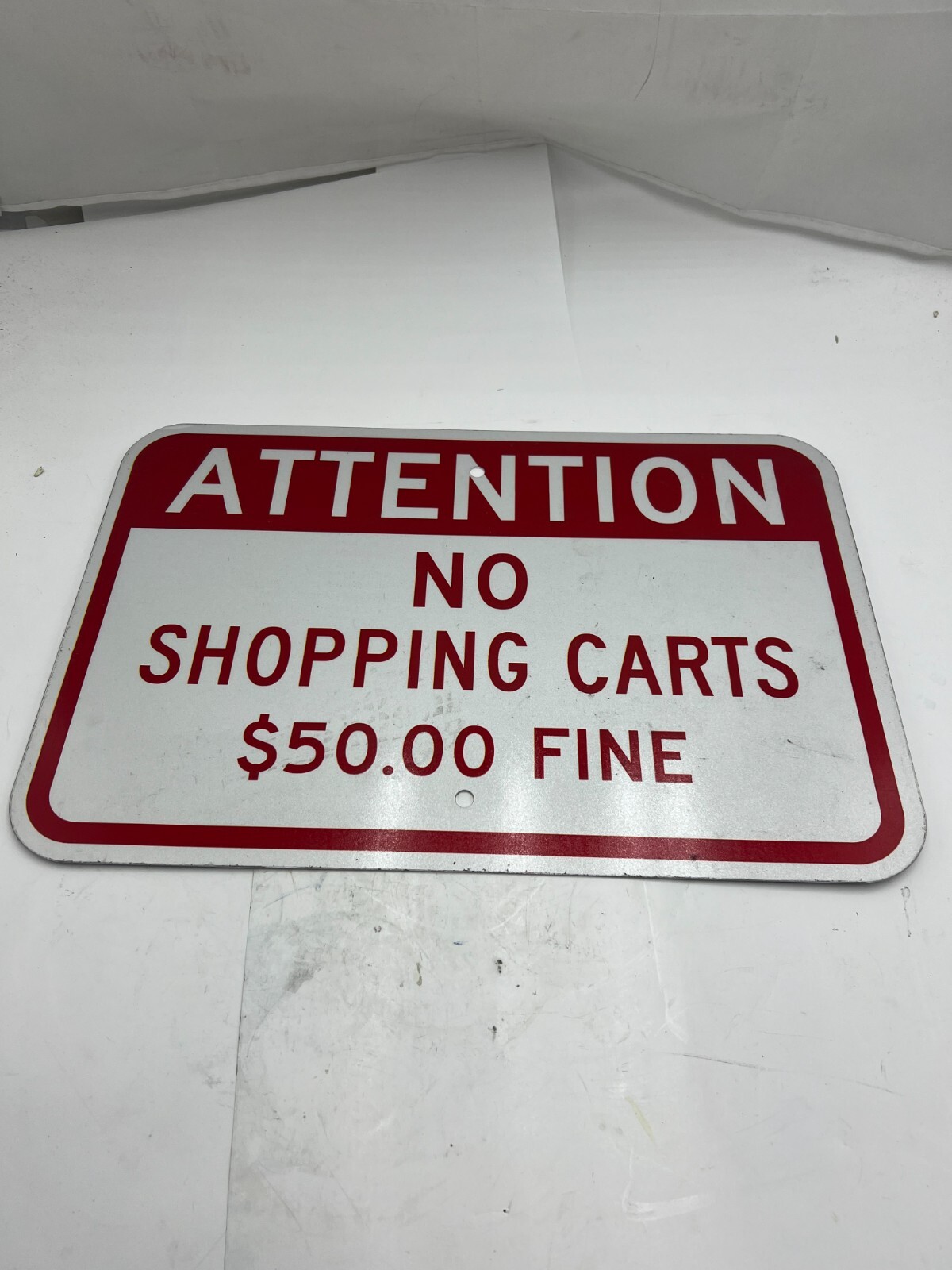 Attention No Shopping Carts $50.00 Fine Sign 12″ X 18″ Heavy Duty Red, White