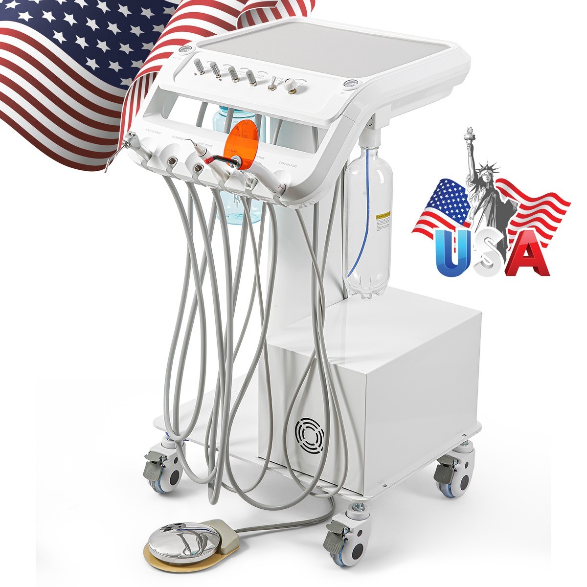 Portable Dental Delivery Unit Cart Air Compressor 4Holes /With Surgical LED Lamp
