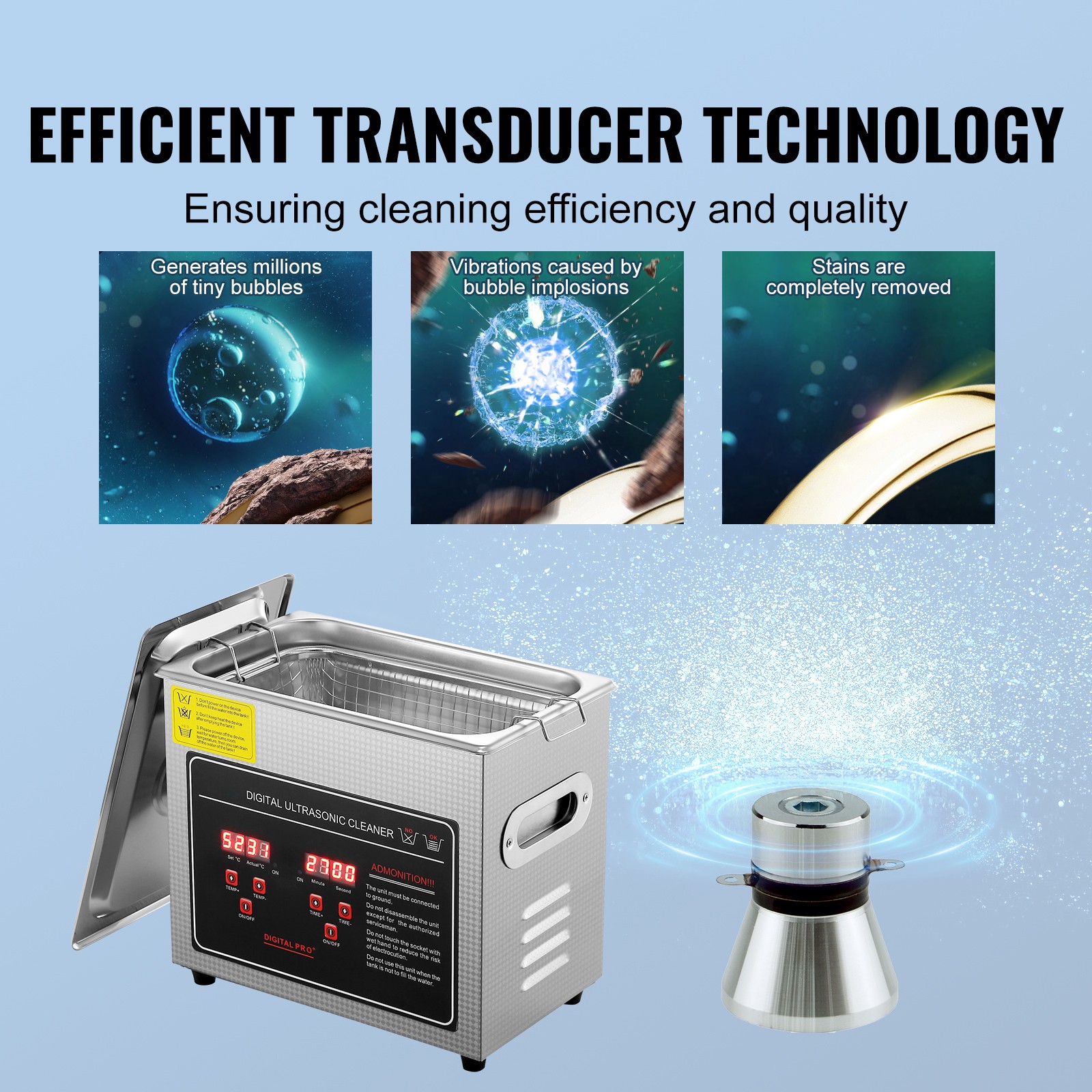 VEVOR 3L Ultrasonic Cleaner with Timer Heating Machine Digital Sonic Cleaner