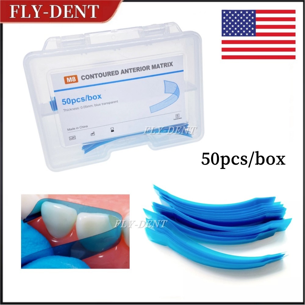 50pcs Dental Contoured Anterior Matrix Polyester Restoration Blue Strip Matrices