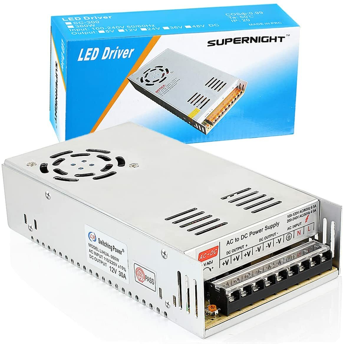 AC 110V/220V to DC 12V 30A 360W Universal Regulated Switching Power Supply Adapt