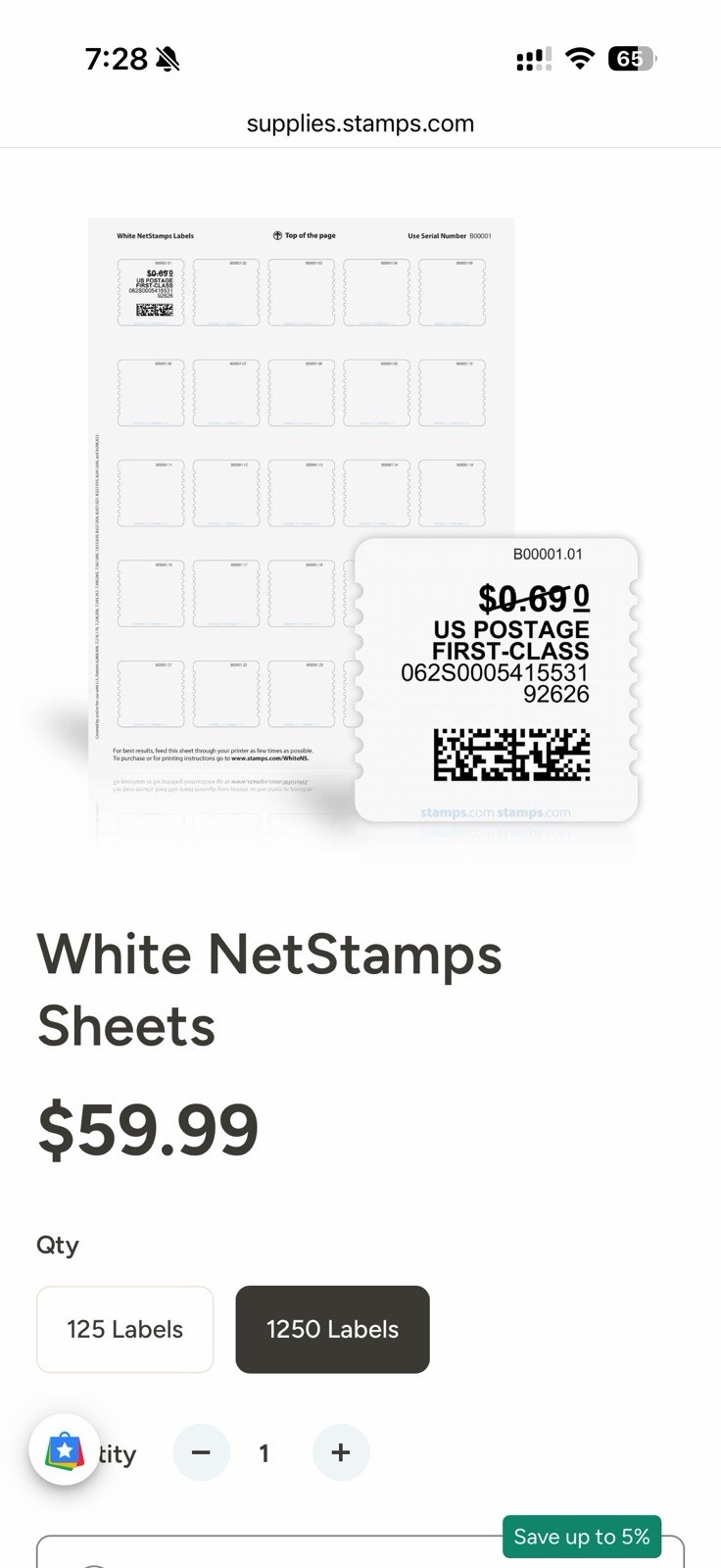 Stamps.com White Netstamps 50 Printable Sheets