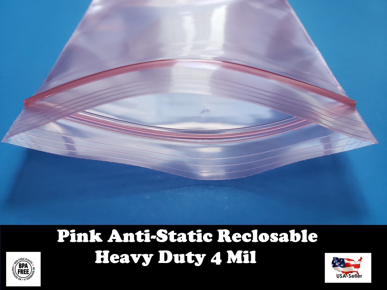 Pink Anti-Static Zip Seal Bags 4mil Reclosable Lock Top PAS 3×5″ 4×6″ 6×8″