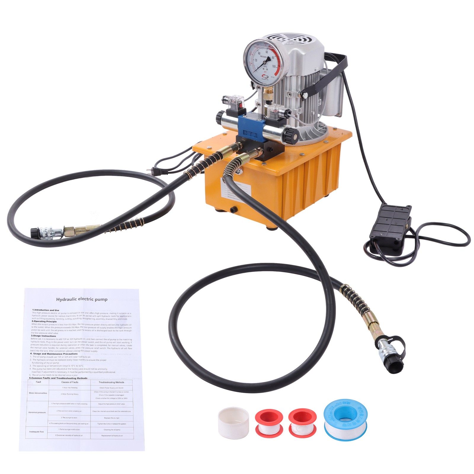 Electric Hydraulic Pump Double Acting Oil Pump 10000 PSI 8L Solenoid Valve