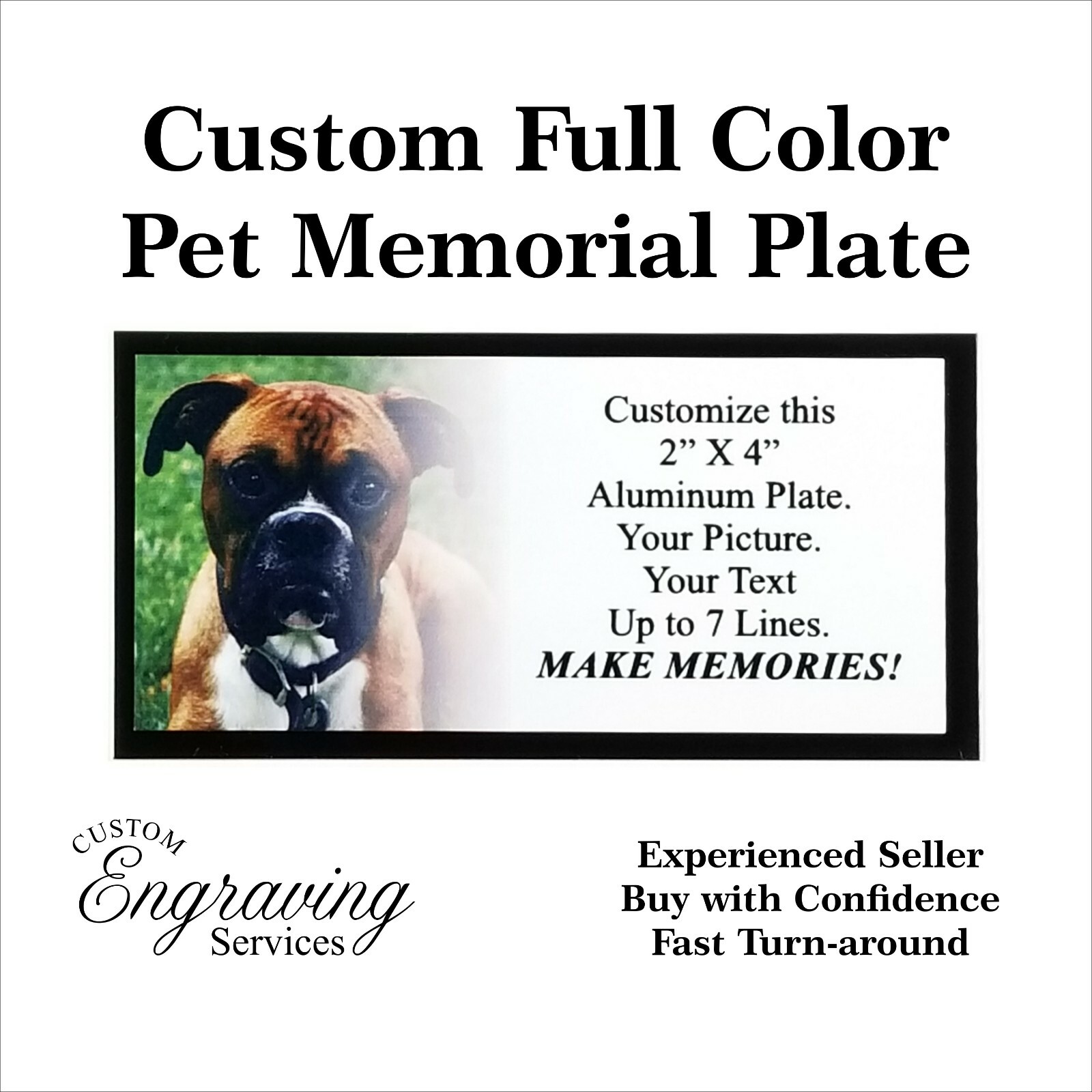 FULL COLOR PET MEMORIAL CUSTOM 2″x4″ ALUMINUM Tag Plaque Dog Cat