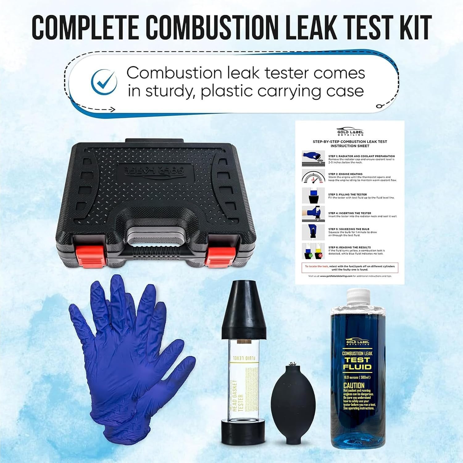 Combustion Leak Detector Kit with 100+ Tests & 18oz Fluid for Engine Diagnostics