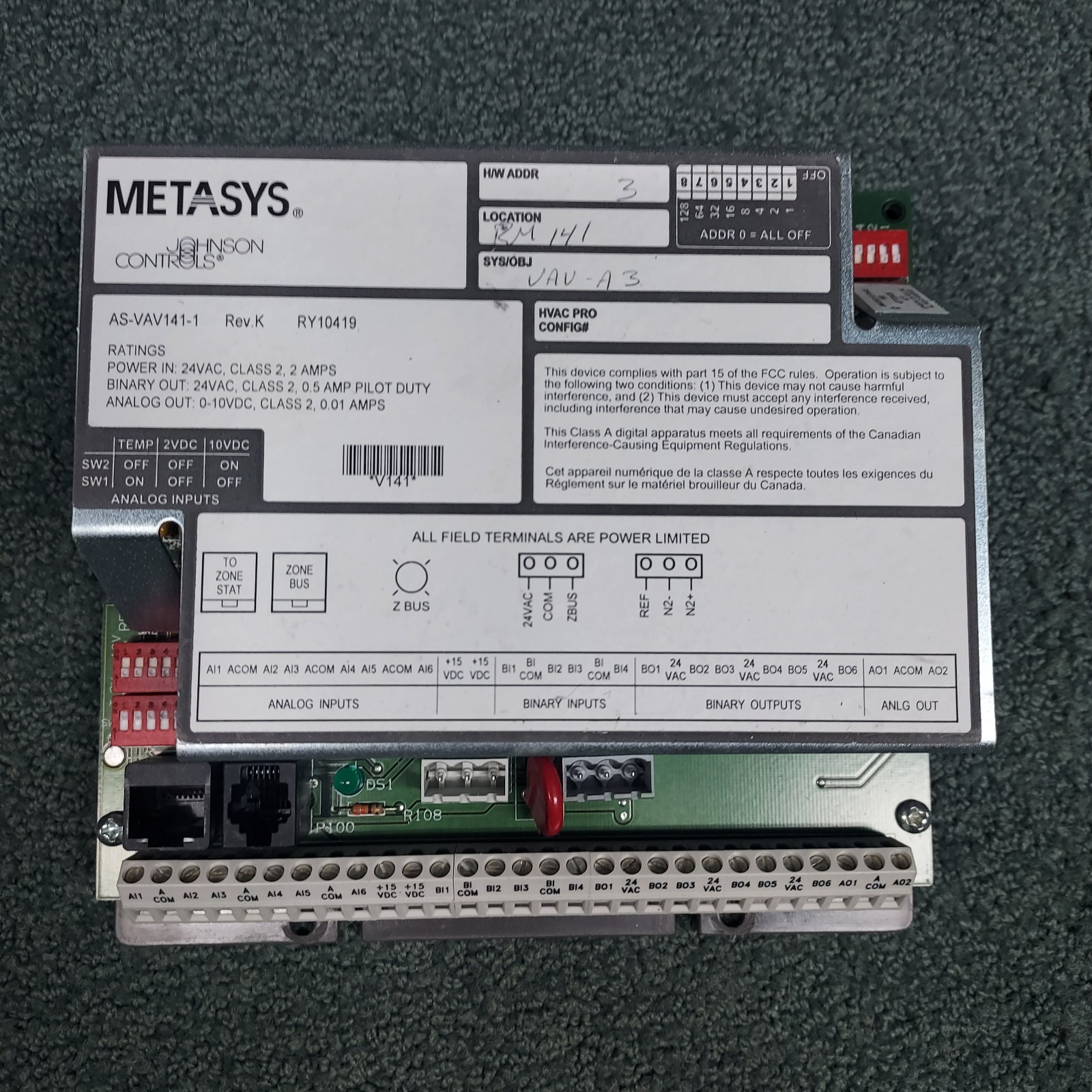 johnson controls metasys AS-VAV141-1