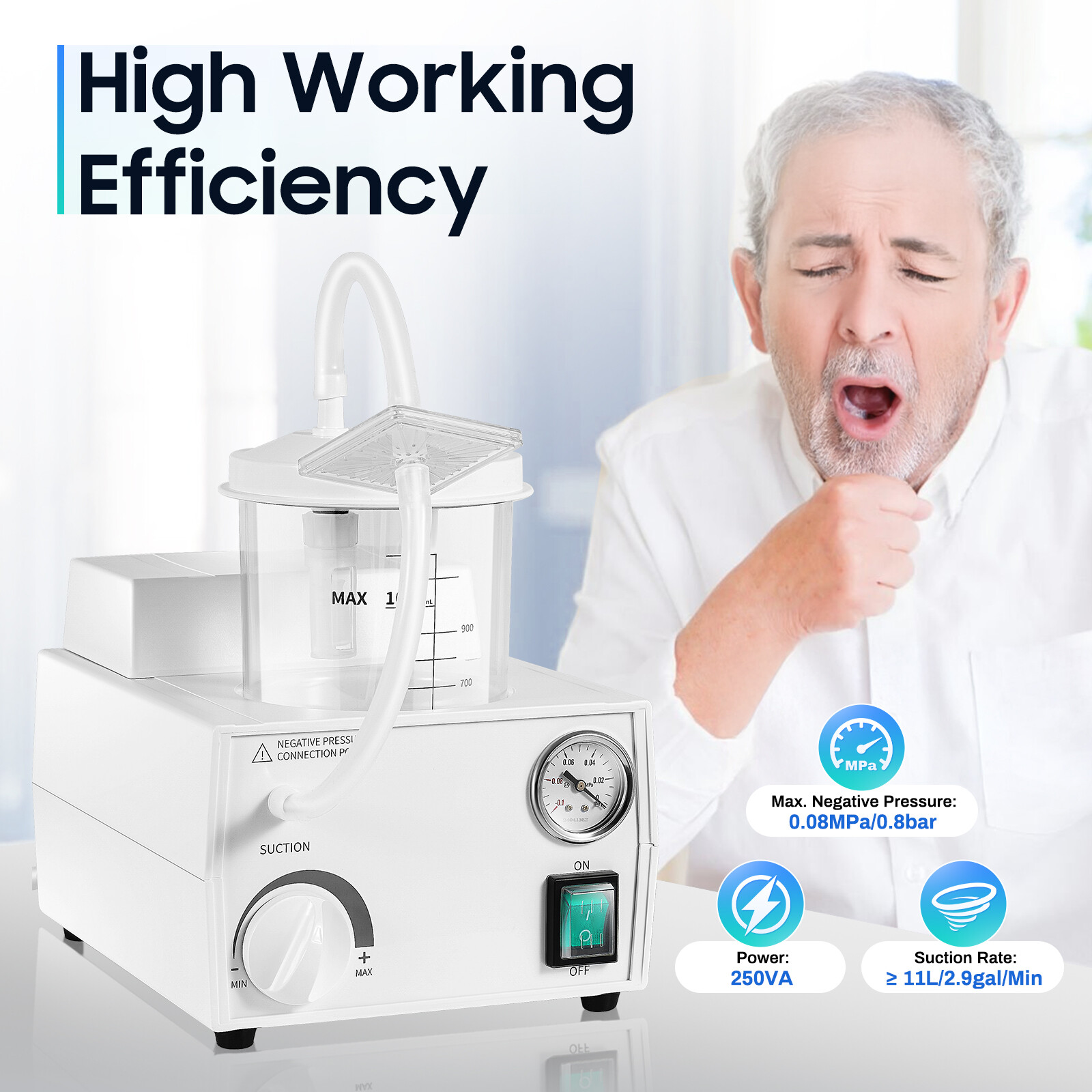 Vacuum Phlegm Quiet Suction Unit Portable Medical Emergency Aspirator Machine