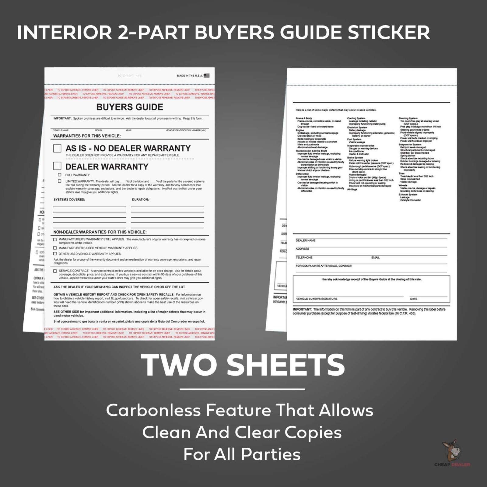 2-Part Buyers Guide Form – Adhesive Tape – English – As Is – Warranty (100 pack)