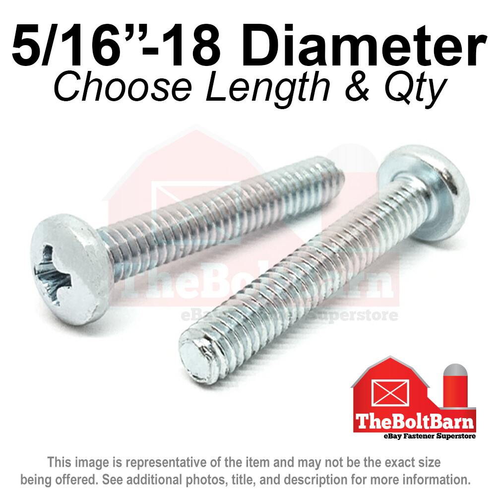 5/16″-18 Phillips Pan Head Machine Screws Bolts Zinc Coarse (Pick Length & Qty)
