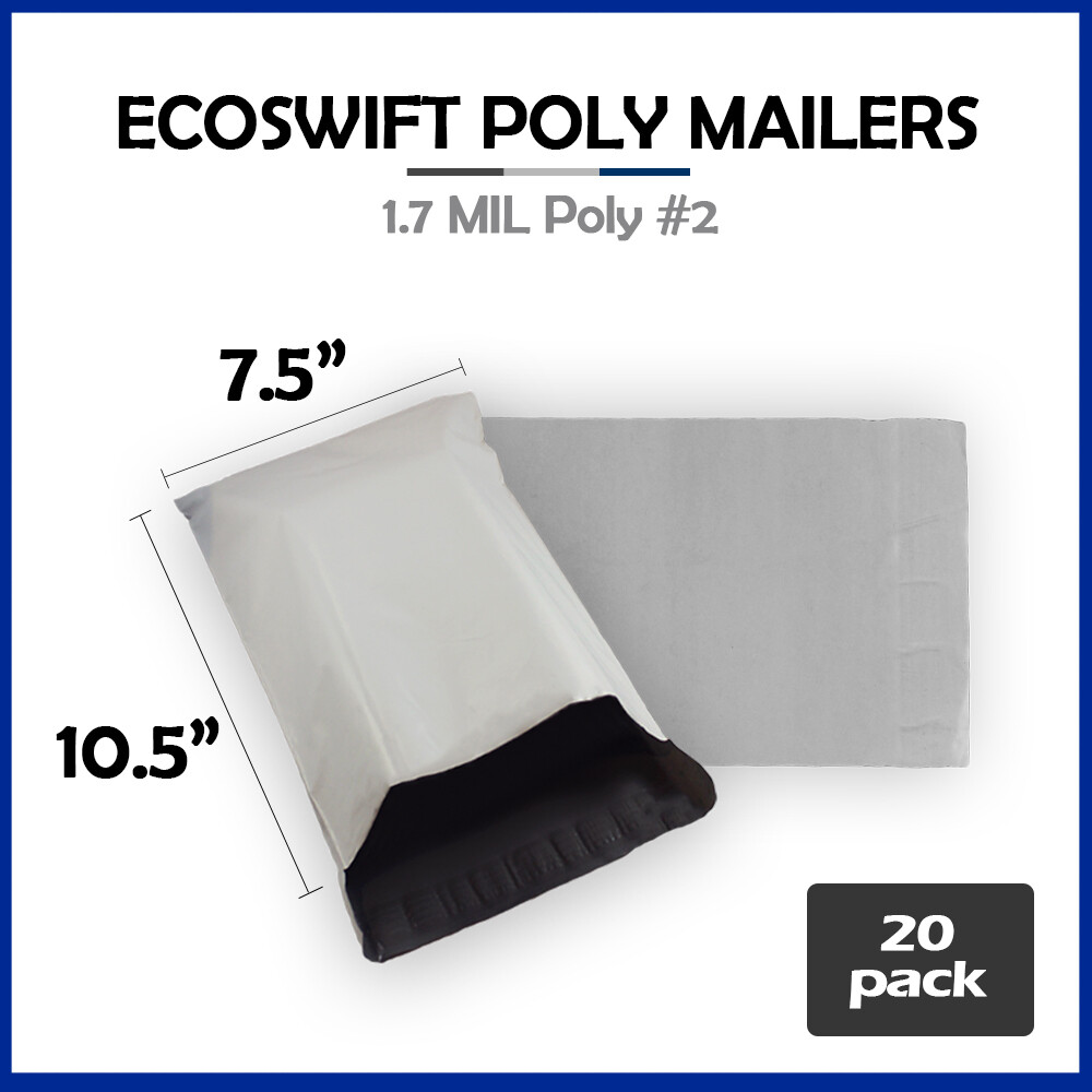 20 7.5×9.5 EcoSwift Poly Mailers Plastic Envelopes Shipping Mailing Bags 1.7MIL