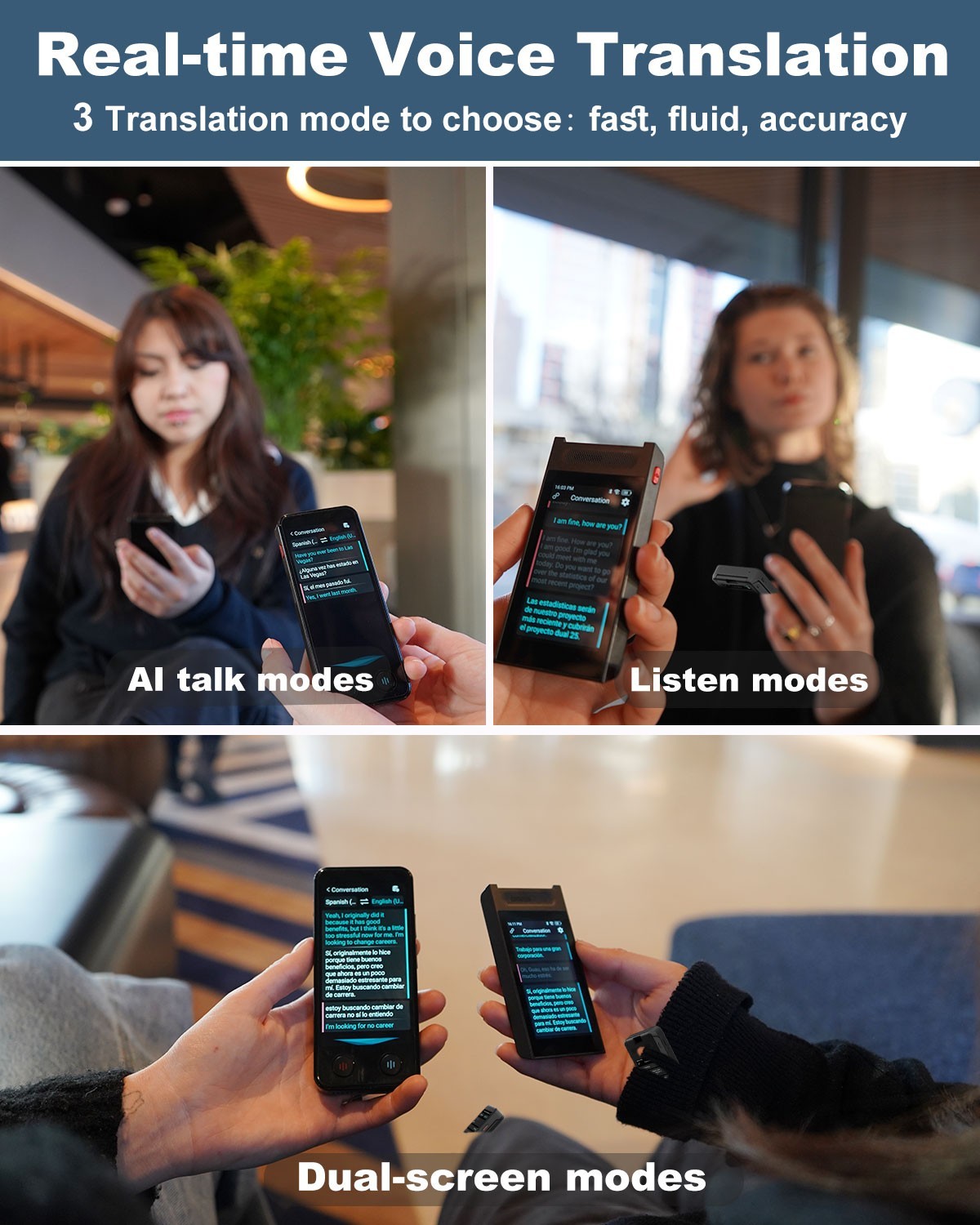 iTour D-Pro AI Dual-Screen Translator, Detachable, Real-Time Voice Translator