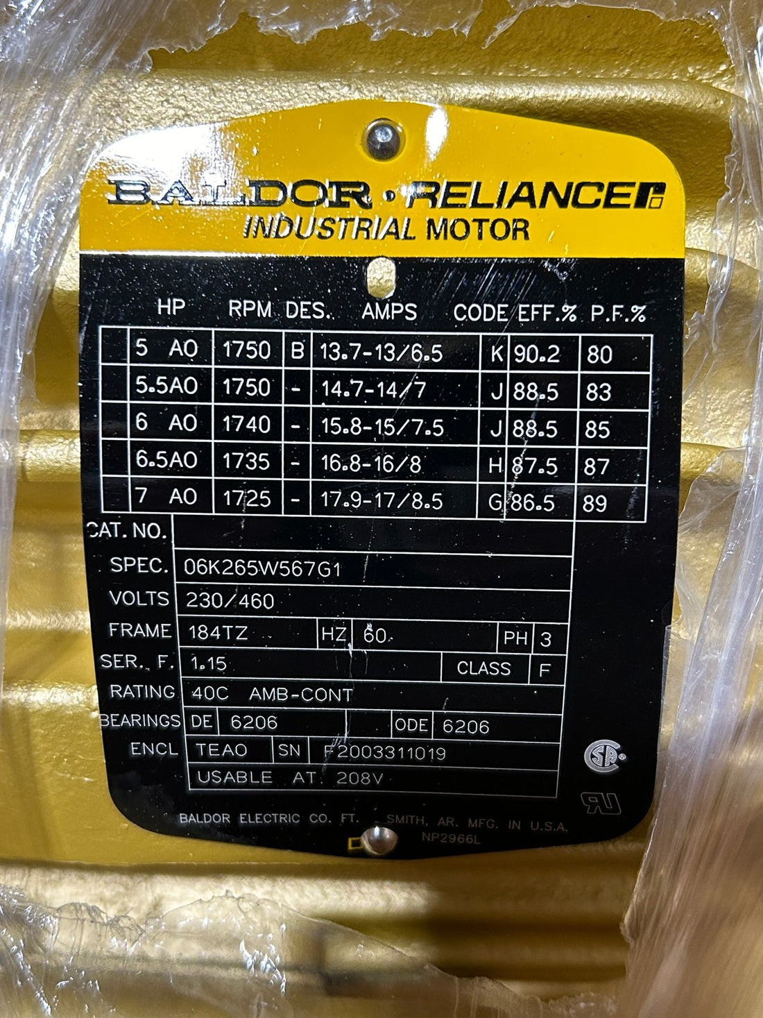 Baldor Super-E 5HP 3-Phase Industrial Motor 184TZ TEAO 230/460V 1750RPM New