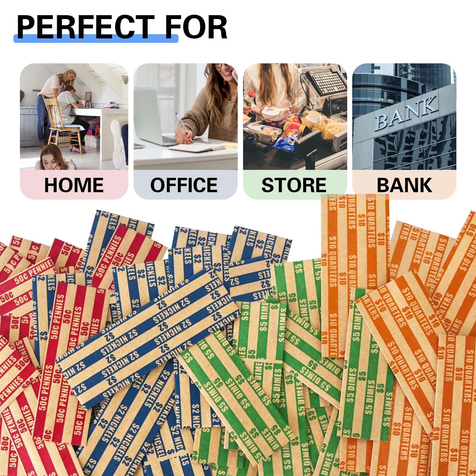 ESSENTIAL 100 Pcs Assorted Packed Flat Stripped Coin Wrappers 100-Assorted