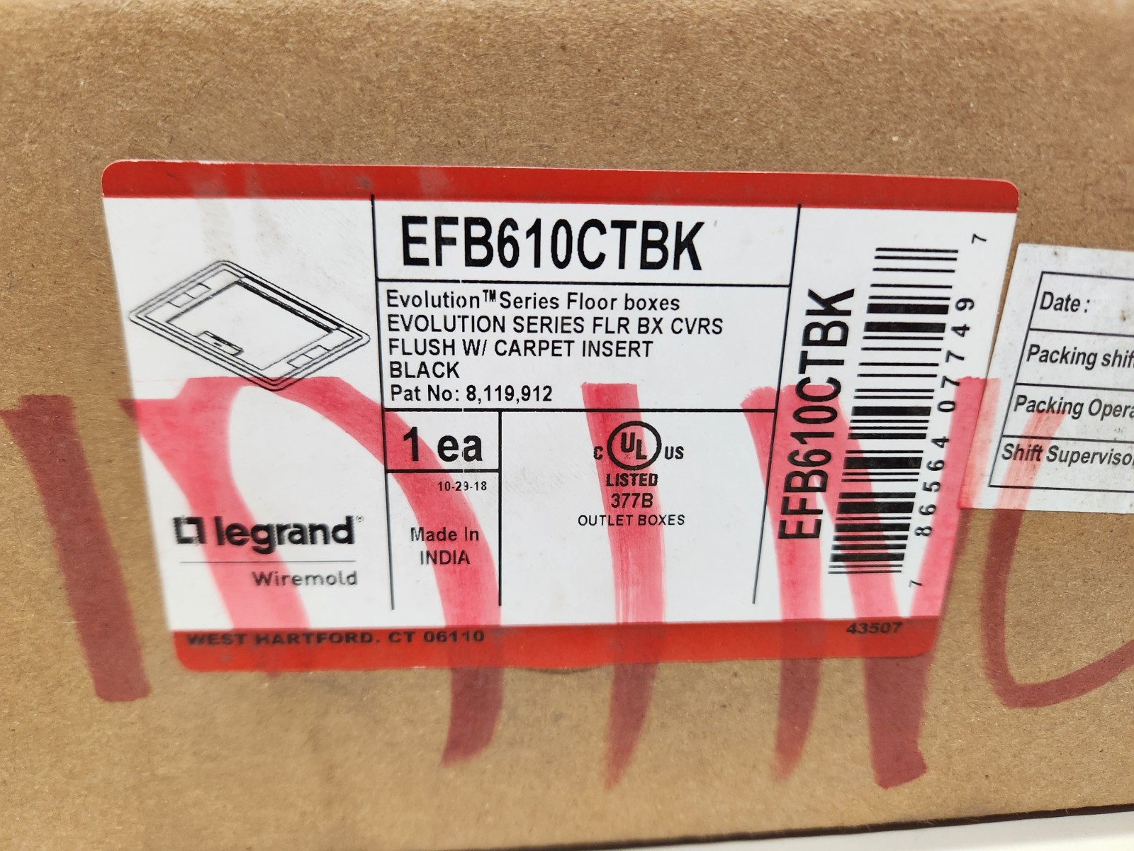 Wiremold Legrand EFB610CTCBK Evolution Floor Box Surface Cover Black ~ Brand New