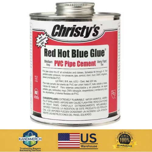 Christy’s Red Hot Blue Glue PVC Pipe Cement 4 oz Fast Set Adhesive