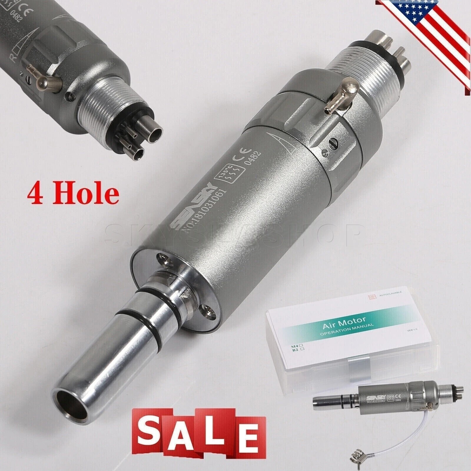 Dental Slow Low Speed E-type Air Motor Micromotor 4 Hole Contra Angle Handpiece