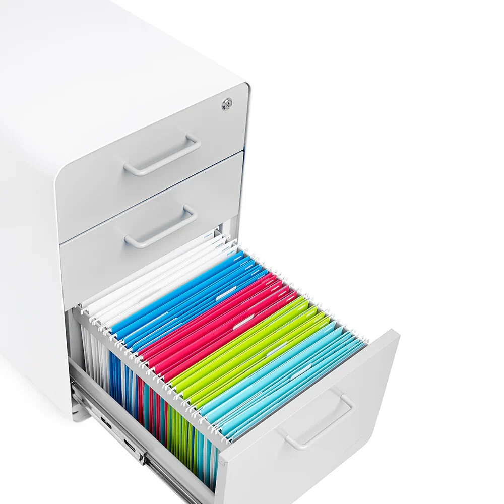 Stow 3-Drawer File Cabinet, Rolling White/Grey By Poppin (NEW IN BOX)