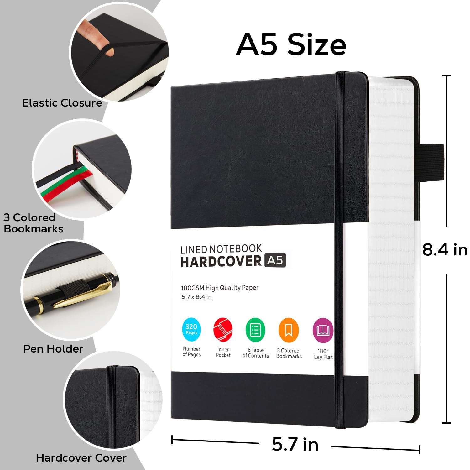 Hardcover Lined Notebook Journal For Writing 320 Pages Leather Thick College