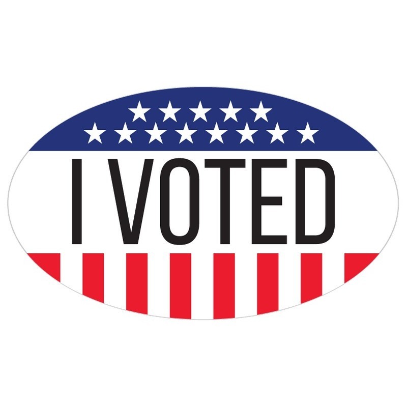 2-1/2″ x 1-1/2″ «I VOTED» Oval Shaped Label with Stars and Stripes Design (250