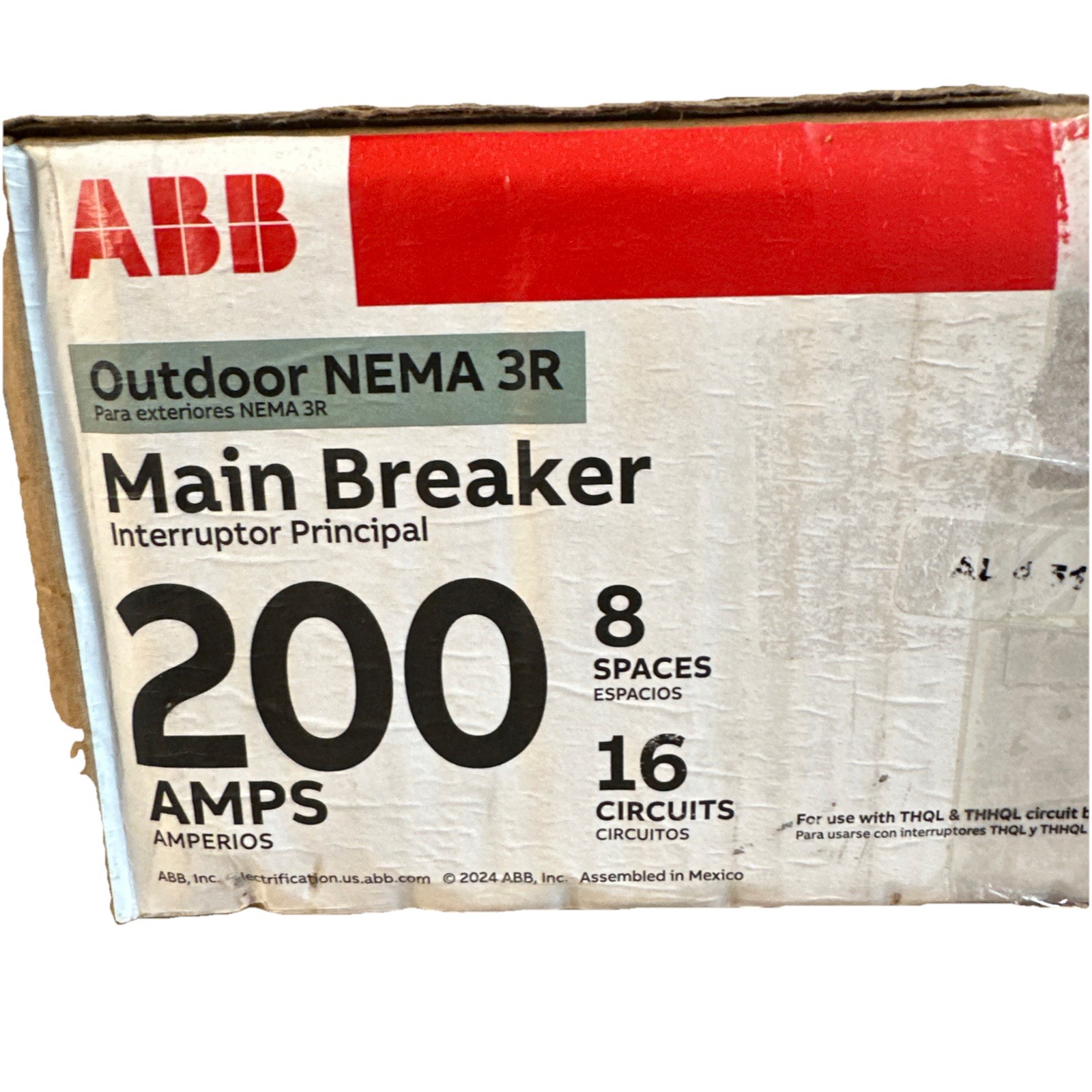 ABB 200A 8 Space 16 Circuit Outdoor Main Breaker PON Load Center PAM0820RFL