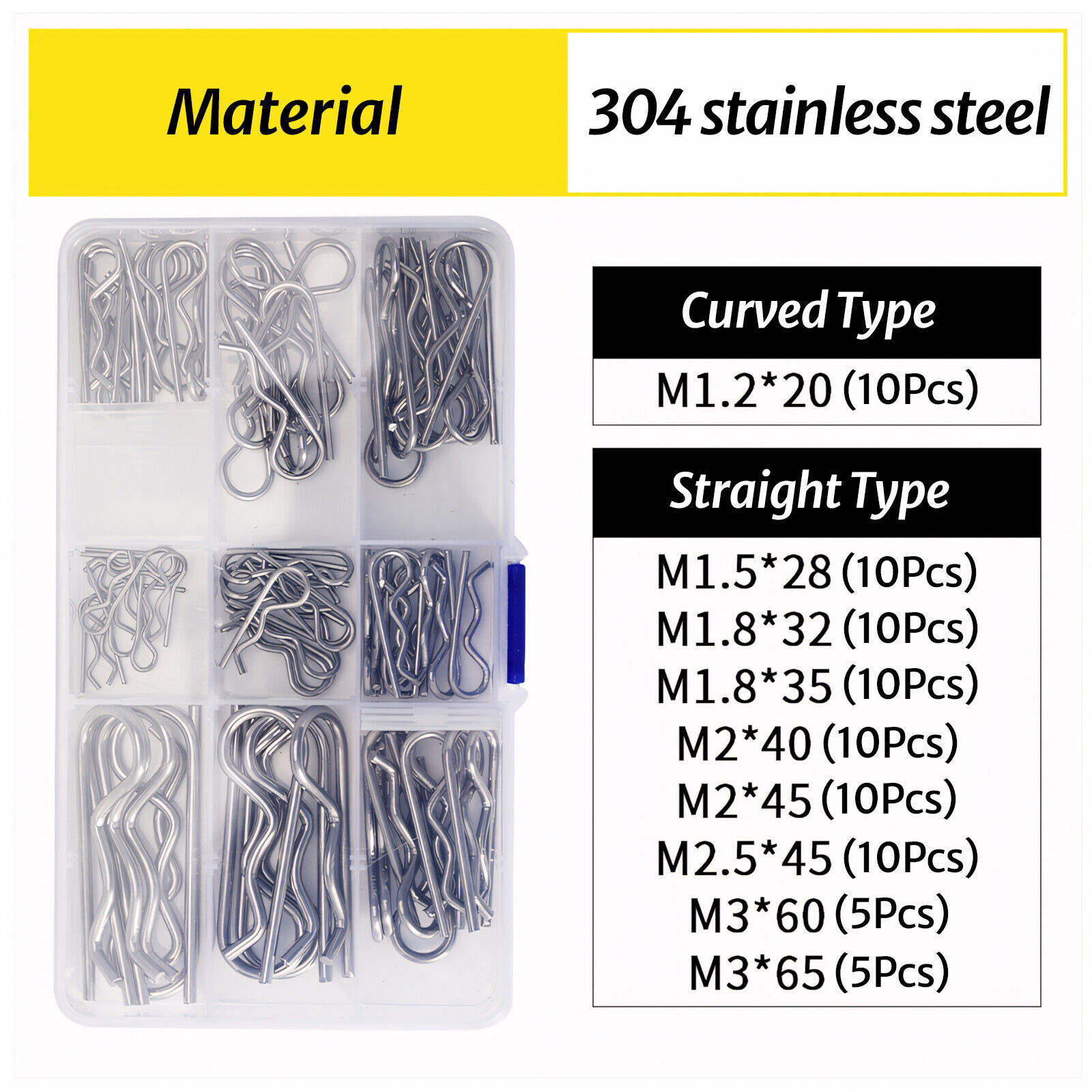 1mm 1.2mm 1.5mm 2mm 2.5mm 3mm 4mm – 6mm R Clip Stainless Steel 304 A2 Beta Pins