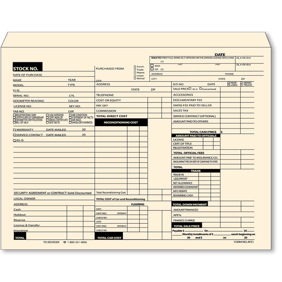 Used Car Record & Deal Jackets – Envelopes – Deal Jackets (100 per pack)