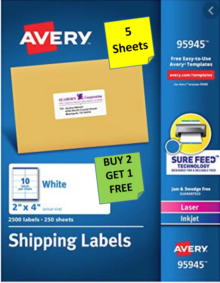 [5 Sheets] Avery 95945/5163/5263/5963 Mailing Labels 2″ x 4″ Inkjet/Laser B2G1