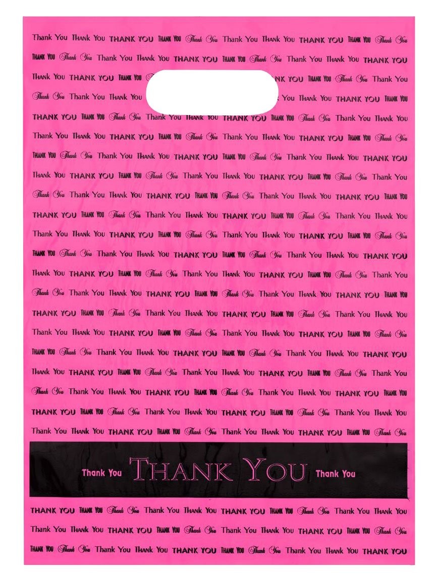 Thank You Plastic Shopping Bags with Handles Hot Pink 50 Pack
