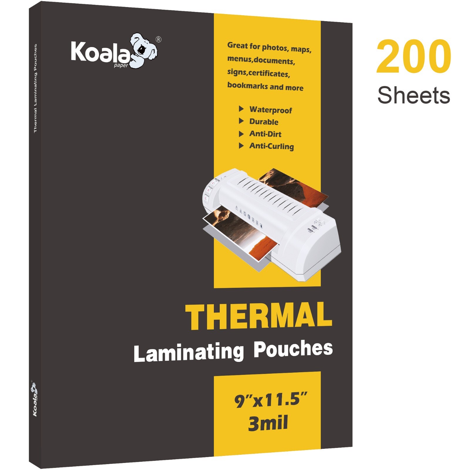 200 Pack 3 mil KOALA Thermal Laminating Pouches Sheets 11.5» X 9″ Letter Size